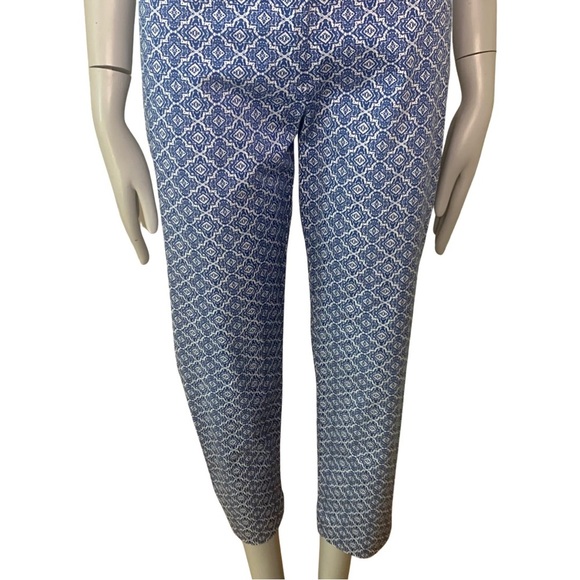 PURE COLLECTION Geo Print Cotton Capri Pants Blue and White - Picture 5 of 16